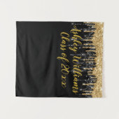 ブラック金ゴールドグリッター卒業パーティー写真ブース タペストリー (正面(横))