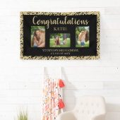 ブラック金ゴールドグリッター卒業パーティー写真 横断幕 (インサイチュ)