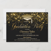 ブラック金ゴールドグリッター卒業パーティー 招待状 (正面)