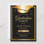 ブラック金ゴールドグリッター卒業パーティー 招待状 (正面)