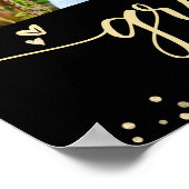 ブラック金ゴールドグリッター卒業4フォトスクリプトハート ポスター (角)