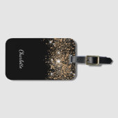 ブラック金ゴールドグリッター名スクリプトglamorous ラゲッジタグ (正面横)