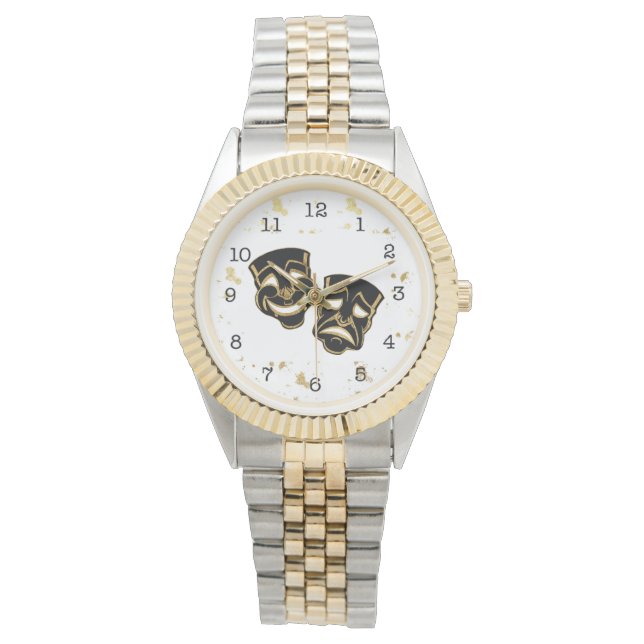 ブラック金ゴールドグリッター喜劇と悲劇シアターウォッツ 腕時計 (正面)