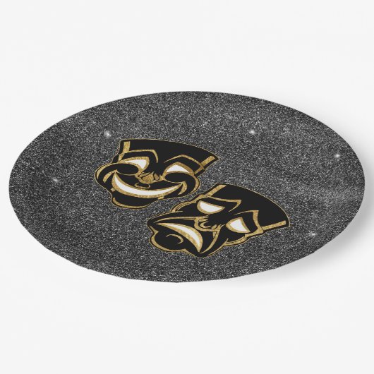 ブラック金ゴールドグリッター喜劇と悲劇シアター ペーパープレート (アングル)