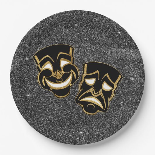 ブラック金ゴールドグリッター喜劇と悲劇シアター ペーパープレート (正面)