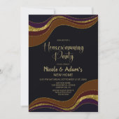 ブラック金ゴールドグリッター引っ越し祝いパーティーパーティー 招待状 (正面)