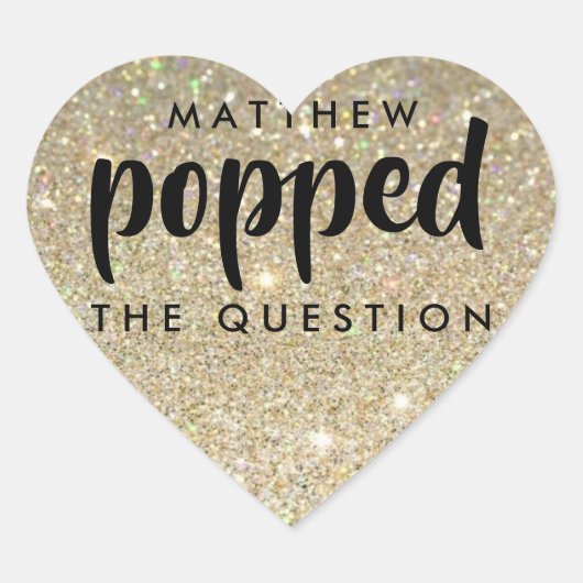 ブラック金ゴールドグリッター彼は質問をポップ ハートシール (正面)
