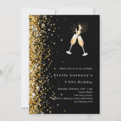 ブラック金ゴールドグリッター応援誕生日 招待状 (正面)