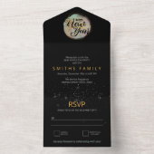 ブラック金ゴールドグリッター新年のパーティー オールインワン招待状 (内側)