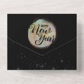 ブラック金ゴールドグリッター新年のパーティー オールインワン招待状 (裏面)