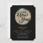 ブラック金ゴールドグリッター新年のパーティー 招待状 (正面)