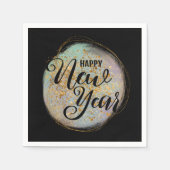 ブラック金ゴールドグリッター新年 スタンダードカクテルナプキン (正面)