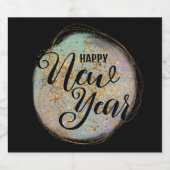 ブラック金ゴールドグリッター新年 スパークリングワインラベル (シングルラベル)