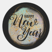 ブラック金ゴールドグリッター新年 ラウンドシール (正面)