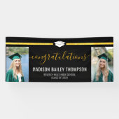 ブラック金ゴールドグリッター書道卒業写真 横断幕 (横)