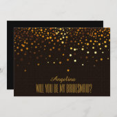 ブラック金ゴールドグリッター私の花嫁のメイドになる？ 招待状 (正面/裏面)