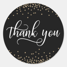 ブラック金ゴールドグリッター紙吹雪ありがとう ラウンドシール