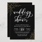 ブラック金ゴールドグリッター紙吹雪ウェディングシャワー 招待状 (正面/裏面)