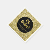 ブラック金ゴールドグリッター紙吹雪オベビーベビーシャワー スタンダードカクテルナプキン (角)