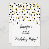 ブラック金ゴールドグリッター紙吹雪応援から65年 招待状 (正面/裏面)
