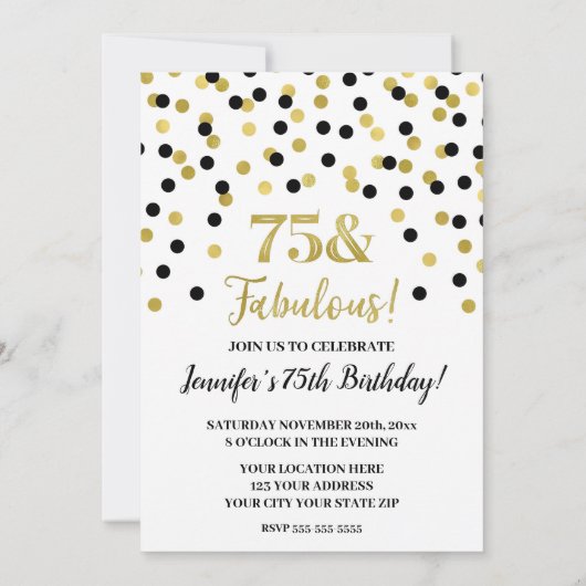 ブラック金ゴールドグリッター紙吹雪75及びファボラス 招待状 (裏面)