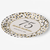 ブラック金ゴールドグリッター紙吹雪75th誕生日 ペーパープレート (アングル)