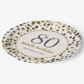 ブラック金ゴールドグリッター紙吹雪80誕生日 ペーパープレート (アングル)