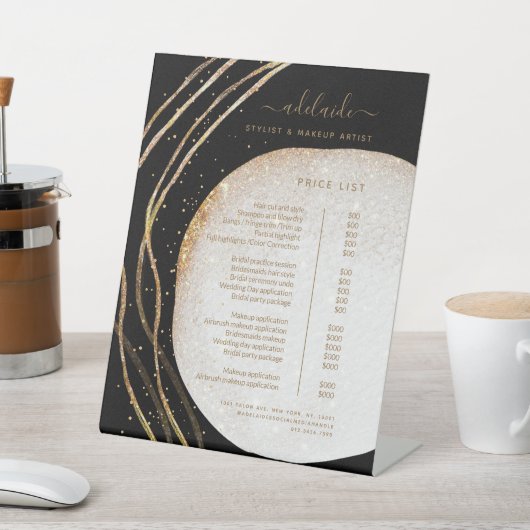 ブラック金ゴールドグリッター美容師サロン価格表 台座サイン (インサイチュ)