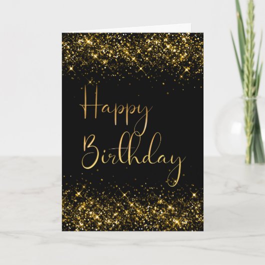 ブラック金ゴールドグリッター誕生日カード カード (正面)