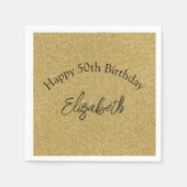 ブラック金ゴールドグリッター誕生日ナプキンズのためにあのひと スタンダードカクテルナプキン (正面)