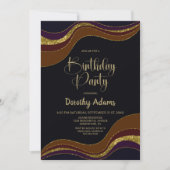 ブラック金ゴールドグリッター誕生日パーティー 招待状 (正面)