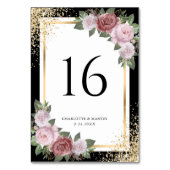 ブラック金ゴールドグリッター赤面ピンク結婚フローラ テーブルナンバー (正面)