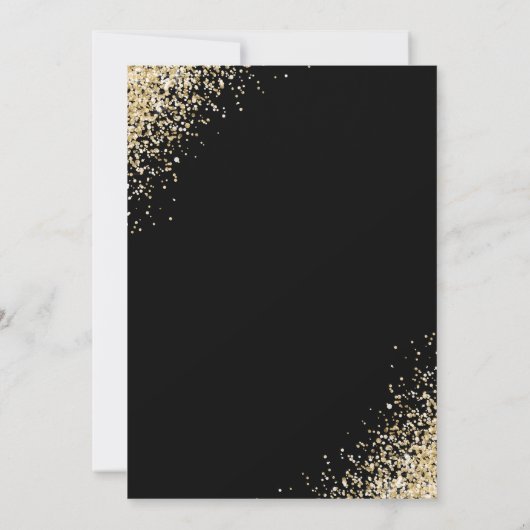 ブラック金ゴールドグリッター赤面ピンク結婚フローラ 招待状 (裏面)