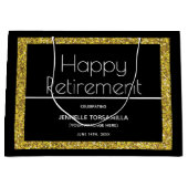 ブラック金ゴールドグリッター退職パーティー ラージペーパーバッグ (正面)