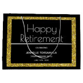 ブラック金ゴールドグリッター退職パーティー ラージペーパーバッグ (裏面)