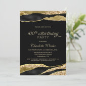 ブラック金ゴールドグリッター100thバースデーパーティー 招待状 (スタンド正面)