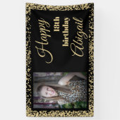 ブラック金ゴールドグリッター18th Birthday Party写真 横断幕 (縦)