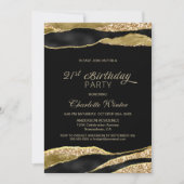 ブラック金ゴールドグリッター21歳の誕生日パーティー 招待状 (正面)