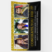 ブラック金ゴールドグリッター3フォトコラージュおめでとうグラード 横断幕 (縦)