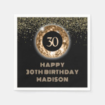 ブラック金ゴールドグリッター30th誕生日お祝い