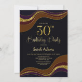 ブラック金ゴールドグリッター30th誕生日パーティー 招待状 (正面)