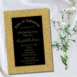 ブラック金ゴールドグリッター50ファブラス誕生日招待状