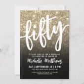 ブラック金ゴールドグリッター50誕生日 招待状 (正面)