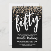 ブラック金ゴールドグリッター50誕生日 招待状 (正面)