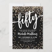 ブラック金ゴールドグリッター50誕生日 招待状 (正面)