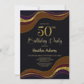 ブラック金ゴールドグリッター50thバースデーパーティー 招待状 (正面)