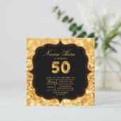 ブラック金ゴールドグリッター50th大人誕生日 招待状 (スタンド正面)