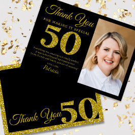 ブラック金ゴールドグリッター50th誕生日写真ありがとう サンキューカード