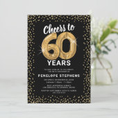 ブラック金ゴールドグリッター60番目の誕生日テンプレート 招待状 (スタンド正面)