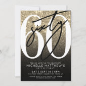 ブラック金ゴールドグリッター60誕生日 招待状 (正面)